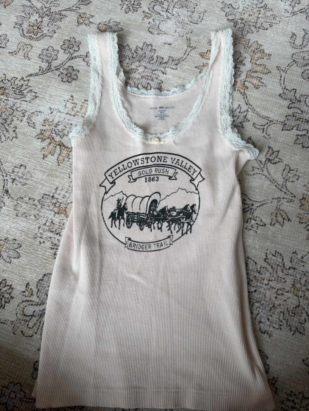 Brandy Melville Yellowstone Valley Graphic Lace-Trim Tank - Light Pink